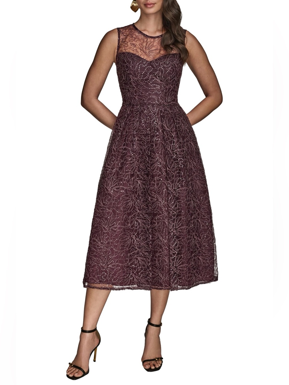 NEW Donna Karan Sleeveless Lace Midi Dress, Plum Purple, Size 4
